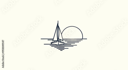 Vector sailboat icon at sunset, minimalist design