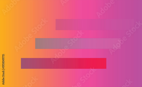 The image presents a visually striking composition characterized by three horizontal bars of varying lengths set against a vibrant gradient background. The background transitions smoothly from orange 