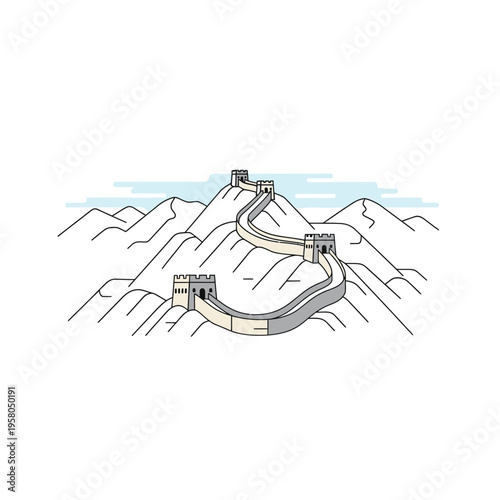 Great Wall of China winding through mountains.