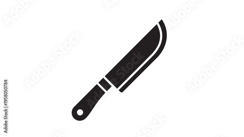 Knife simple black icon with a curved blade and handle, isolated on a white background for graphic design.