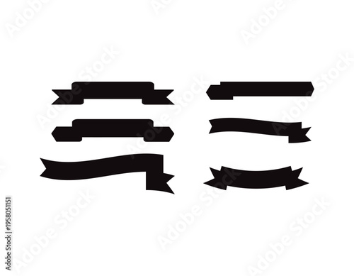 Collection of black decorative ribbon elements and horizontal banners for graphic design needs