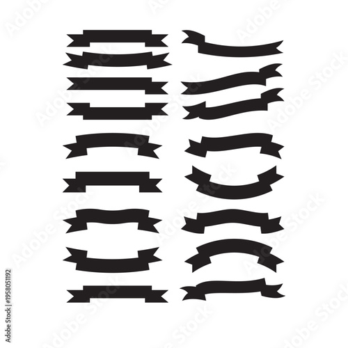 Assortment of black ribbon banners and decorative shapes for graphic design use
