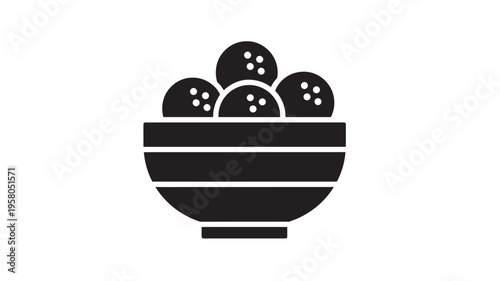 Bowl of cereal icons with round oat flakes inside for breakfast meal illustration on white background.