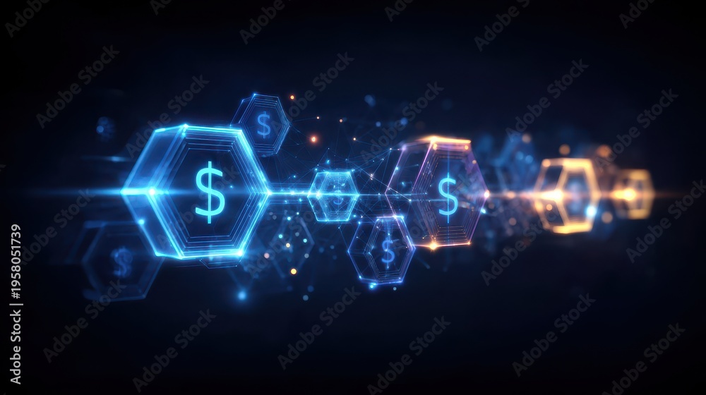 Obraz premium Secure nodes receive a payment and record the history. The system will transfer the transaction through a secure finance gateway.