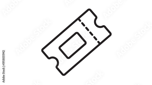 Ticket outline icon with dashed perforation line, simple graphic symbol for entry or admission access, on isolated white background.