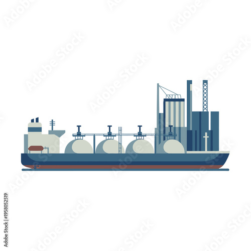 A large cargo ship with industrial equipment on deck