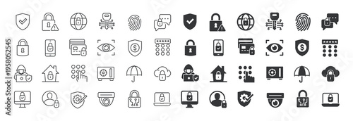 Security thin line and solid icon set. Multi series icon collection. Web minimal icons