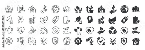 Go green thin line and solid icon set. Multi series icon collection. Web minimal icons