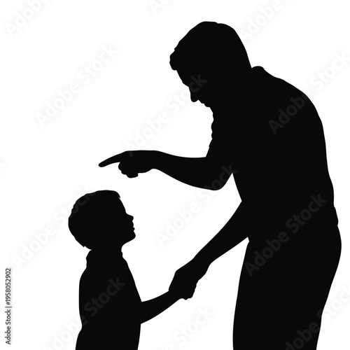A silhouette of an adult scolding a child in anger