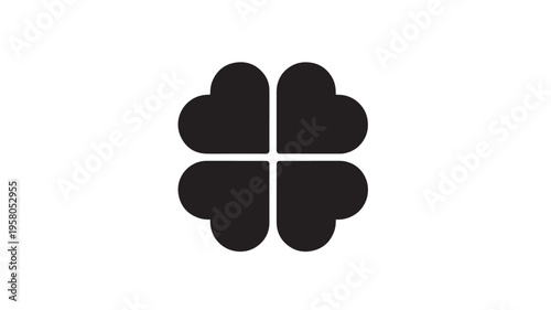 Clover four leaf icon with black and white minimal design, representing luck and fortune on a clean background.