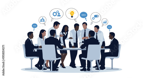 Business people sitting around meeting table.