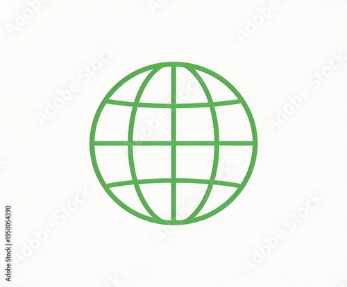 Green Line Globe Icon on White Background - Minimalist Vector Graphic for Environmental and Global Business Concepts