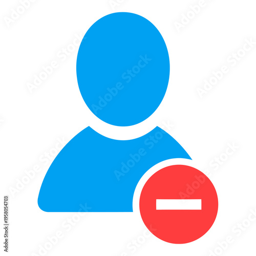 Digital icon for user removal, account deletion, or blocking. Represents unfriending or declining connection in online social networks and application interfaces