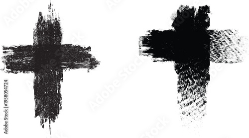 Textured Religion Cross . Christian cross . Vector cross with rough edges
