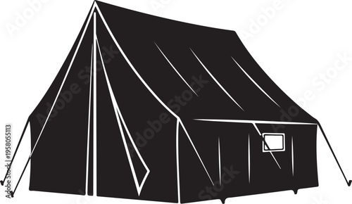 Vector illustration of a black tent with white outline