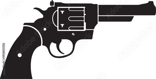 Black revolver pistol vector icon