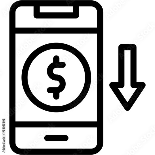 Vector Icon Smart Phone, Dollar, Down, Crises, Business and Finance