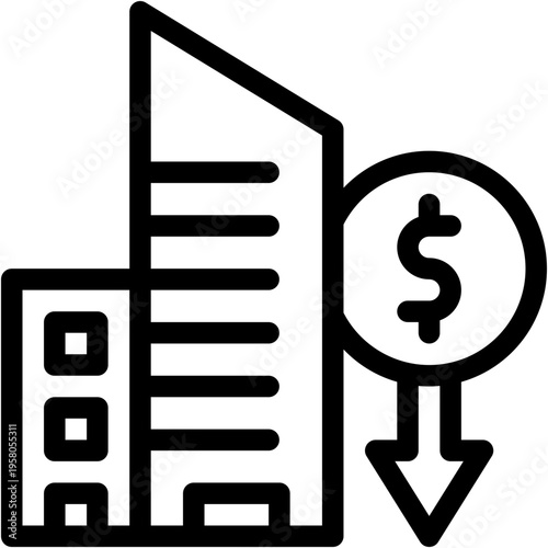 Vector Icon Real Estate, Business and Finance, Market, Economic Crises, Down