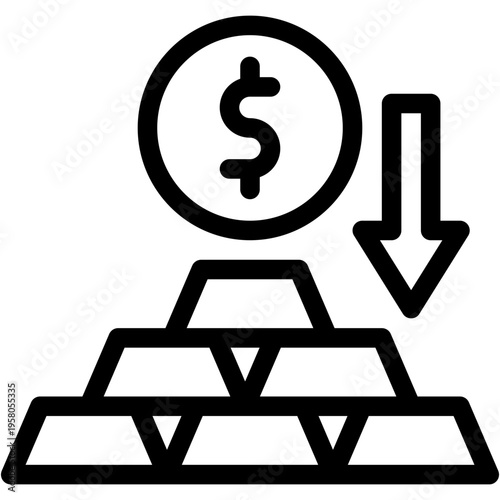 Vector Icon Gold, Business and Finance, Dollar, Down, Economic Crises