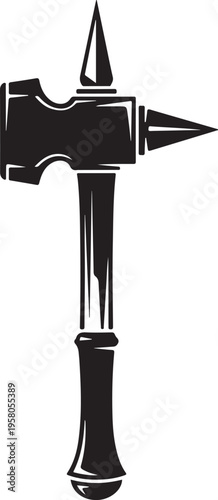 Black hammer, spiked mallet, vector tool, industrial icon