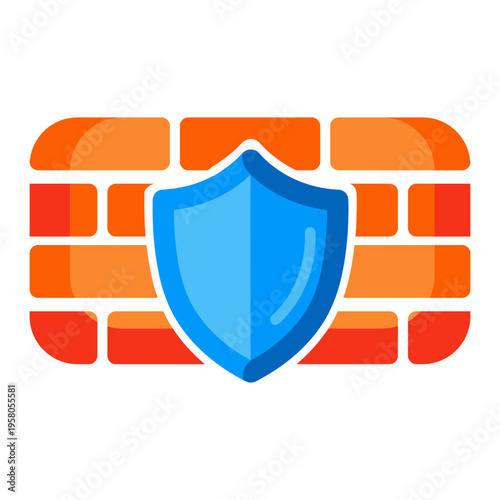 Conceptual illustration of digital firewall security, featuring a robust brick wall and a central protective shield, symbolizing network defense and data protection
