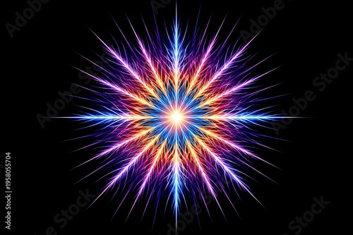 Fractal starburst pattern with repeating linear spikes branching outward from a circular core, sharp vector precision