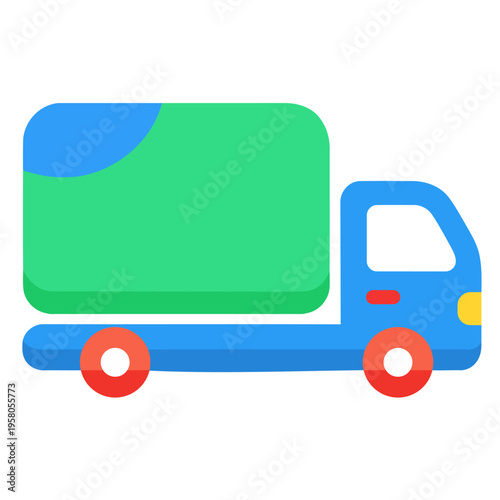 Dynamic icon of a blue delivery truck, featuring a green cargo area, symbolizing efficient shipping, rapid freight transport, and dependable logistics services for modern commerce