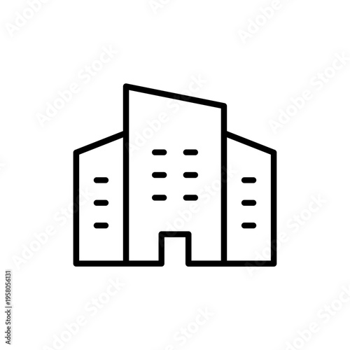 A minimalist linear icon representing a modern commercial office building with a central entrance