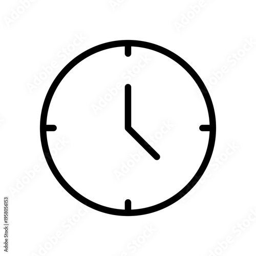 A minimalist circular clock icon featuring simple hour and minute hands for time measurement display