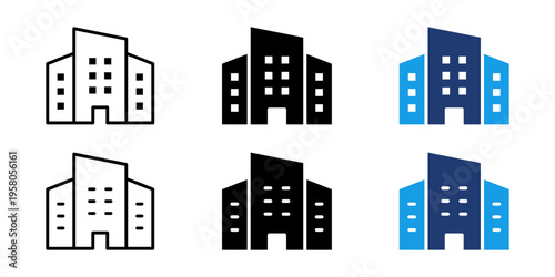 A collection of architectural building icons featuring various styles for professional design projects