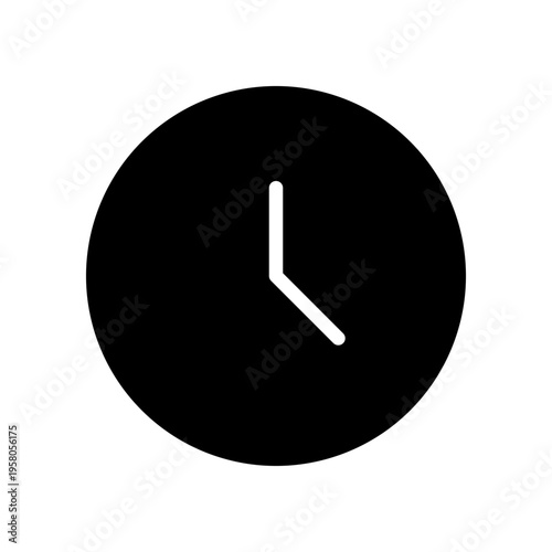 Minimalist graphic icon representing a simple clock face showing the time with two white hands
