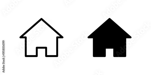 Two simple house icons featuring a clean outline style and a solid black filled silhouette version