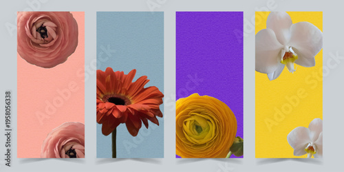 Mothers Day vertical 9:16 banner template floral design in retro minimal pastel style for social media promotion, printable poster layout, seasonal greeting card. 