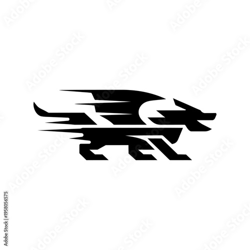Abstract Speeding Dragon Silhouette Logo