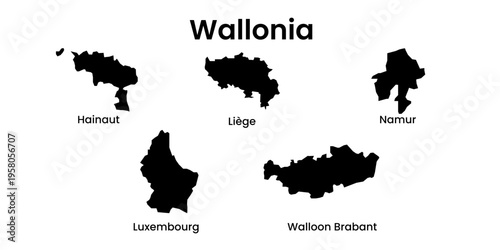 Wallonia Belgium Regions Silhouette Map Vector Illustration