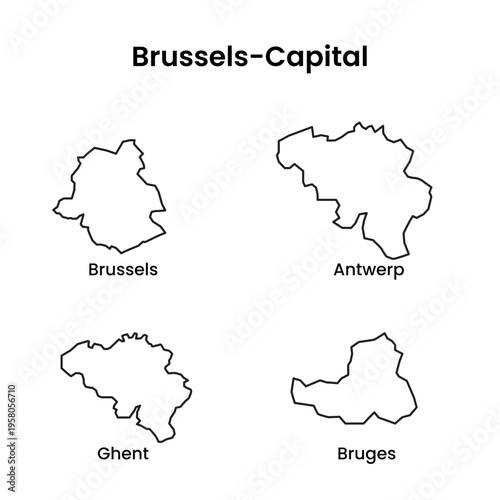 Brussels Capital Cities Outline Map Belgium Vector Illustration
