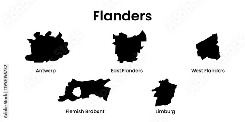 Flanders Belgium Regions Silhouette Map Vector Illustration