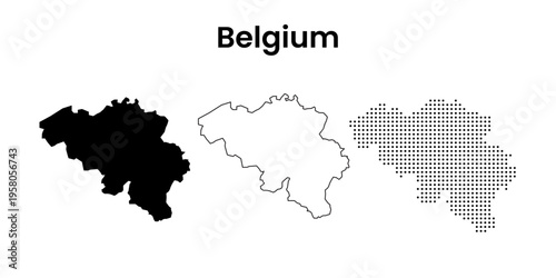 Belgium Map Set Silhouette Outline and Dotted Vector Illustration