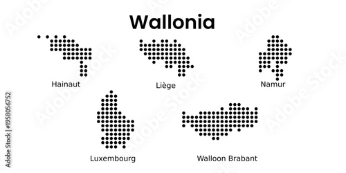 Wallonia Belgium Regions Dotted Map Infographic Vector Set
