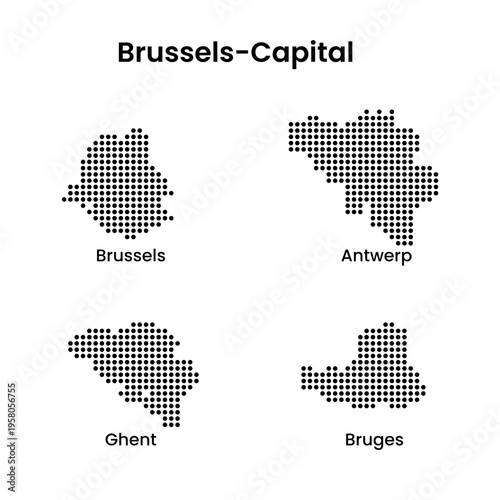 Brussels Capital Region Cities Dotted Map Belgium Vector Set