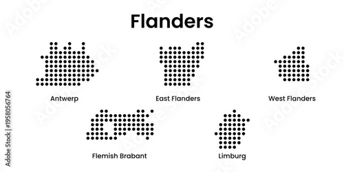 Flanders Belgium Regions Dotted Map Infographic Vector Set