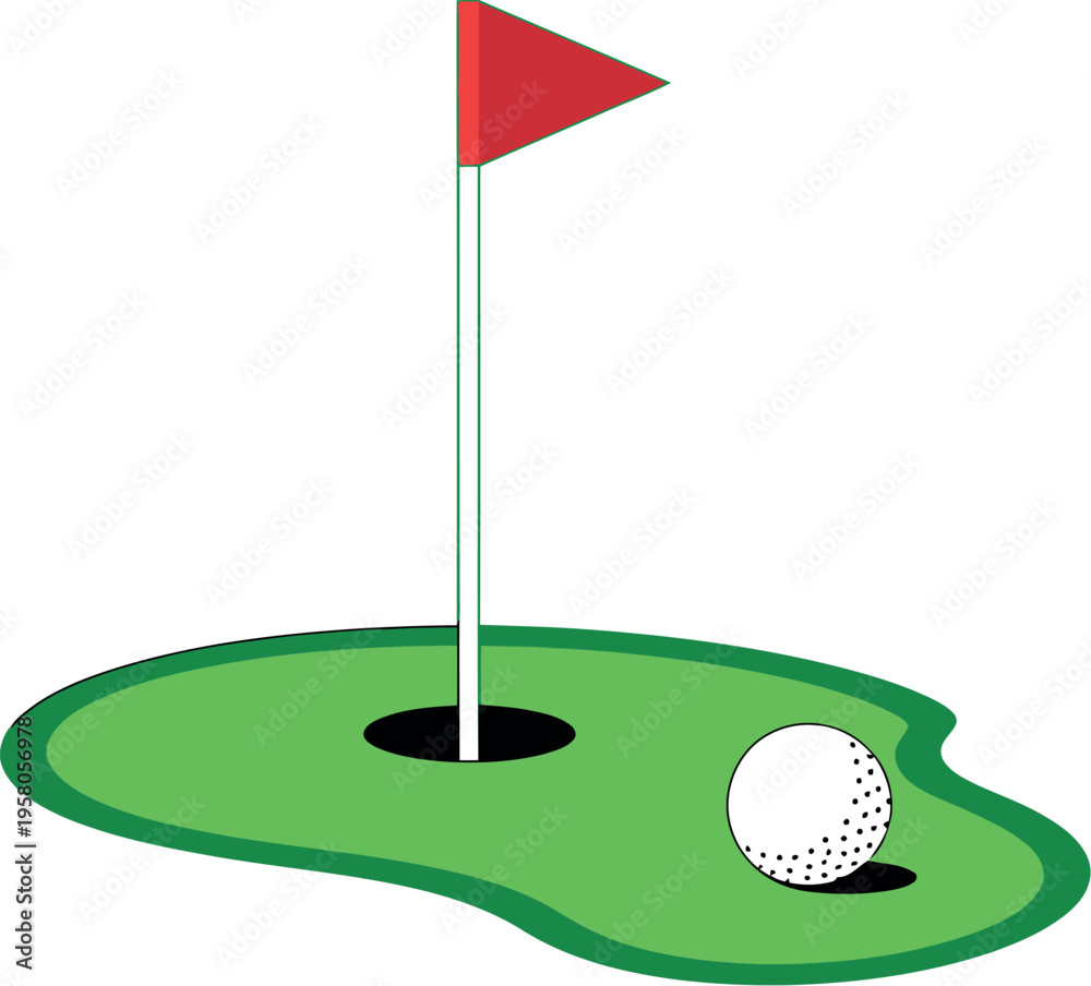 Obraz premium Golf logo with flag on green grass and hole symbolizing sport activity, outdoor game and course concept illustration