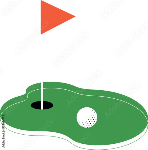Golf icon vector logo with flag on green grass and hole representing sport, outdoor game and course design illustration