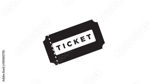 Ticket simple black icon with the word 'TICKET' in white text on a plain background. featuring admission, pass, entry with coupon and invitation