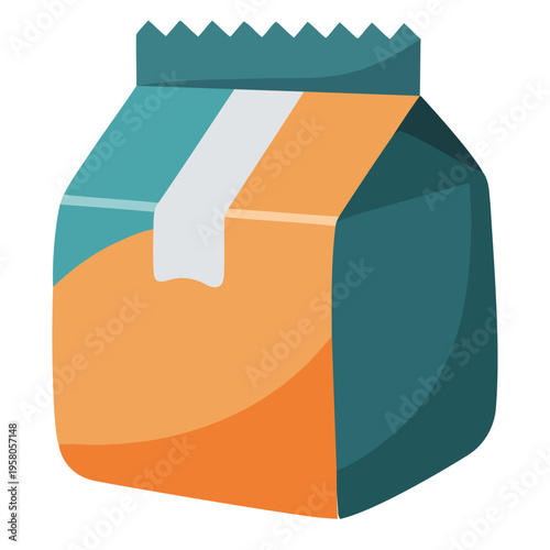 Stylized graphic illustration of a sealed paper bag, commonly used for takeaway food or small deliveries, presented in a clean and modern icon style, ideal for digital design projects
