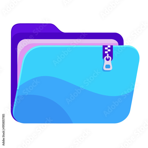 Vibrant Flat Design Vector Icon of a Zipped Computer Folder, Indicating File Compression, Archiving, and Secure Digital Data Management for Efficient Storage and Transfer
