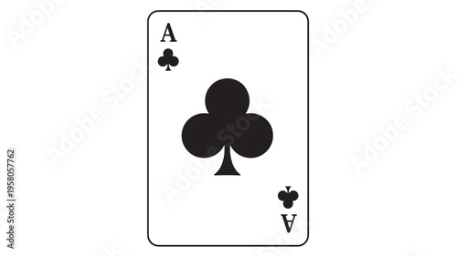 Ace of clubs playing card with a bold black clover symbol and the letter A indicating the rank on a white background.