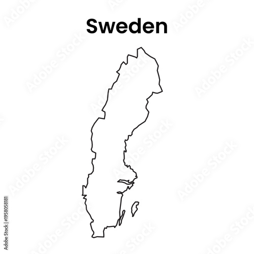 Sweden Map Outline Simple Country Border Vector Illustration