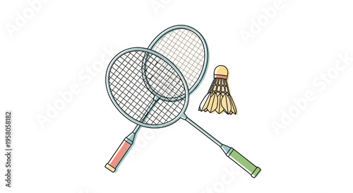 Badminton rackets and shuttlecock equipment.