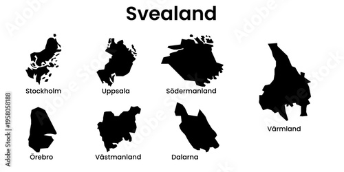 Svealand Sweden Regions Silhouette Map Vector Illustration
